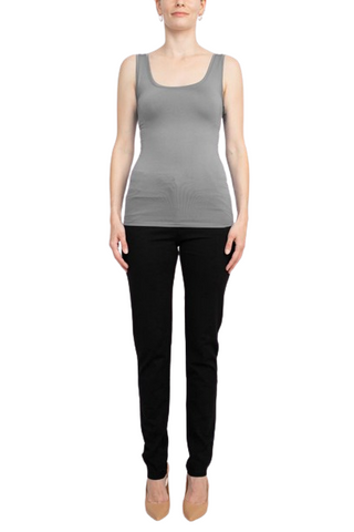 Alberto Makali Square Neck Sleeveless Solid Spandex Top -  GREY - Front full view