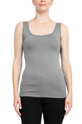 Alberto Makali Square Neck Sleeveless Solid Spandex Top -  GREY - Front 