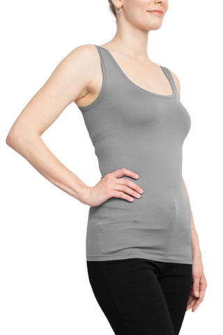 Alberto Makali Square Neck Sleeveless Solid Spandex Top -  GREY - Side