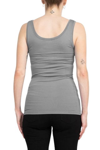 Alberto Makali Square Neck Sleeveless Solid Spandex Top -  GREY - Back 