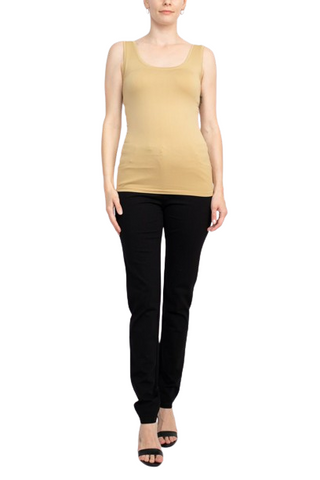 Alberto Makali Square Neck Sleeveless Solid Spandex Top - TAN - Front full view