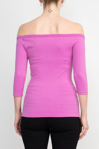 Alberto Makali Off-Shoulder 3/4 Sleeve Solid Spandex Top