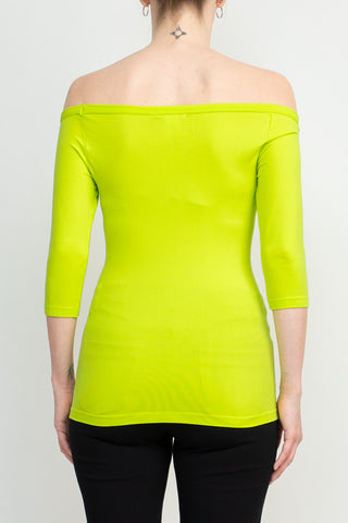 Alberto Makali Off-Shoulder 3/4 Sleeve Solid Spandex Top