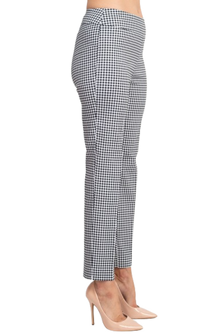 Counterparts Banded Waist Printed Pencil Cut Pull-on Rayon Pant - Black Gingham - Side