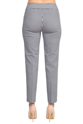 Counterparts Banded Waist Printed Pencil Cut Pull-on Rayon Pant - Black Gingham - Back