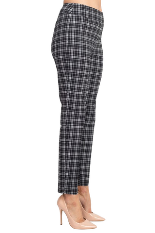Counterparts Banded Waist Printed Pencil Cut Pull-on Rayon Pant - Black White Plaid - Side