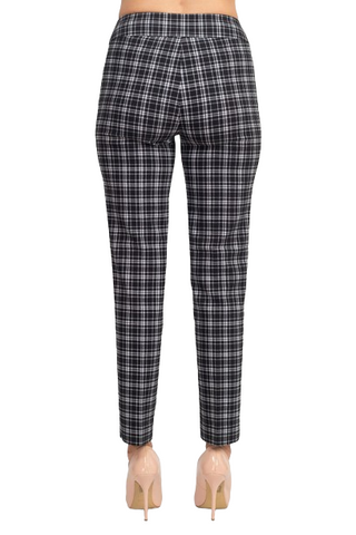 Counterparts Banded Waist Printed Pencil Cut Pull-on Rayon Pant - Black White Plaid - Back