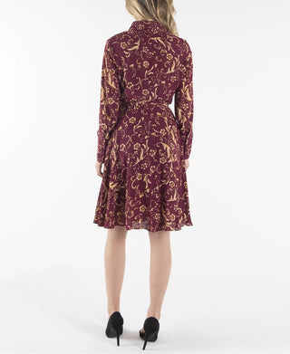 NANETTE Nanette Lepore Collared Long Sleeve Button Down Tie Waist Paisley Print Polyester Dress