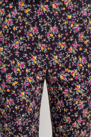 Counterparts Mid Banded Waist Multi Print Ankle Pull On Stretch Rayon Pant - Fleur - Fabric