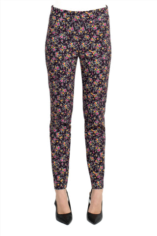 Counterparts Mid Banded Waist Multi Print Ankle Pull On Stretch Rayon Pant - Fleur - Front