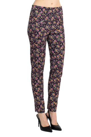 Counterparts Mid Banded Waist Multi Print Ankle Pull On Stretch Rayon Pant - Fleur - Side