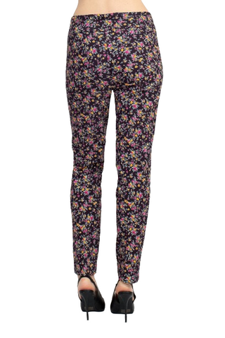 Counterparts Mid Banded Waist Multi Print Ankle Pull On Stretch Rayon Pant - Fleur - Back