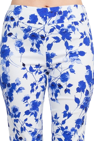 Counterparts Mid Banded Waist Multi Print Stretch Rayon Pants - Blue White - Fabric