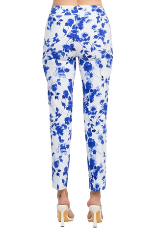 Counterparts Mid Banded Waist Multi Print Stretch Rayon Pants - Blue White - Back