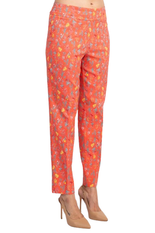 Counterparts Mid Banded Waist Multi Print Stretch Rayon Pants - French Coral - Side