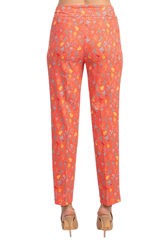 Counterparts Mid Banded Waist Multi Print Stretch Rayon Pants - French Coral - Back