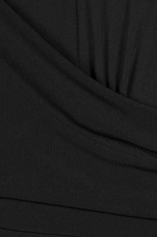 Taylor V-Neck Long Sleeve Ruched Zipper Back Solid Jersey Jumpsuit
