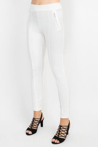 Soho Mid Waist Pull-On Skinny Zipper Front Solid Crepe Pant