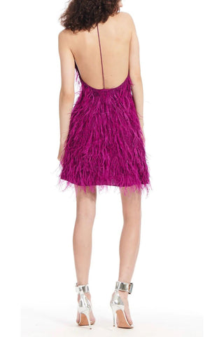 Emily Shalant Crew Neck Sleeveless Pull Over Short Feather Dress