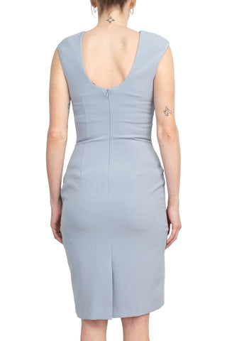 Alberto Makali Crew Neck Sleeveless Bodycon Zipper Back Solid Stretch Crepe Dress - Baby Blue - Back