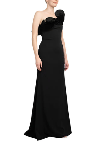 alberto makali cocktail dresses Alberto Makali Black Strapless Evening Gown Size 8 Elegant Formal Dress With Floral Appliqu. EUC