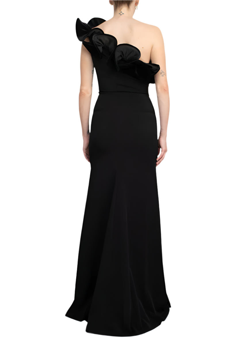 Alberto Makali One Shoulder Sleeveless Floral Shoulder Bodycon Solid Scuba Dress
