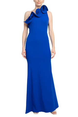 Alberto Makali One Shoulder Flower Shoulder Detail Bodycon A-Line Scuba Gown