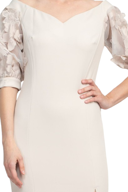 Alberto Makali V-Neck Short Embellished Lace Sleeve Zipper Back Mermaid Slit Side Scuba Dress SKY BLUE / 6 Alberto Makali V-Neck Short Embellished Lace Sleeve Zipper Back Mermaid Slit Side Scuba Dress SKY BLUE / 6