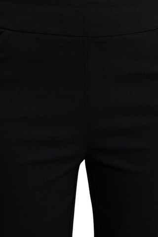 Counterparts Banded Mid Waist Pull On Solid Straight Cut Slit Hem Stretch Rayon Pant with Pockets - Black - Fabric