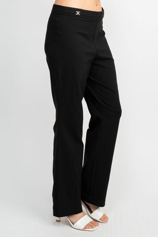 Counterparts Banded Waist Pull On Straight Cut Solid Hardware Detail Stretch Rayon Pants_Steel_Side View