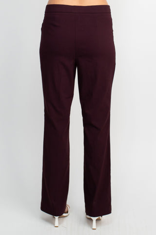 Counterparts Banded Waist Pull On Straight Cut Solid Hardware Detail Stretch Rayon Pants_Cabernet_Back View
