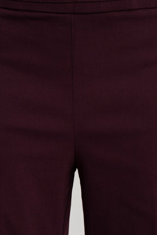 Counterparts Banded Waist Pull On Straight Cut Solid Hardware Detail Stretch Rayon Pants_Cabernet_Front Detailed View