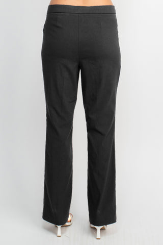 Counterparts Banded Waist Pull On Straight Cut Solid Hardware Detail Stretch Rayon Pants_Steel_Back View