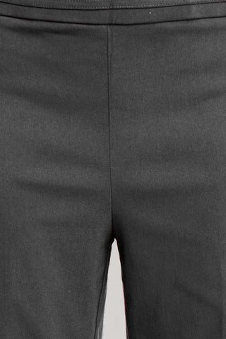 Counterparts Banded Waist Pull On Straight Cut Solid Hardware Detail Stretch Rayon Pants_Steel_Front Detailed View