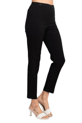 Counterparts banded mid waist slim leg stretch crepe pant - Black - side