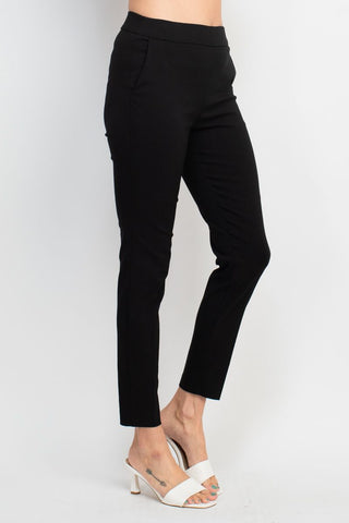 Counterparts Banded Mid Waist Slim Leg Stretch Crepe Pant - Black - Side