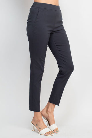 Counterparts Banded Mid Waist Slim Leg Stretch Crepe Pant - Steel - Side