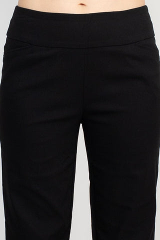 Counterparts Mid Waist Banded Waist Solid Straight Rayon Pant_Black_Front Detailed View
