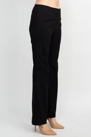 Counterparts Mid Waist Banded Waist Solid Straight Rayon Pant_Black_Side View