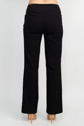 Counterparts Mid Waist Banded Waist Solid Straight Rayon Pant_Black_Back View