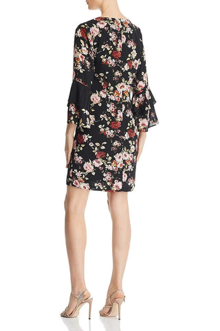 Sam Edelman V-Neck Flutter Long Sleeve Zipper Back Floral Print Polyester Dress