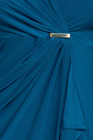 Emma & Michele V-Neck Gathered Front 3/4 Sleeve Solid Jersey Dress