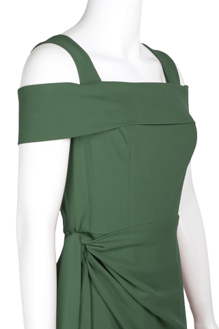 Marina Square Neck Off Shoulder Tie Side Zipper Back Faux Sarong Overlay Crepe Jumpsuit - Olive - Side