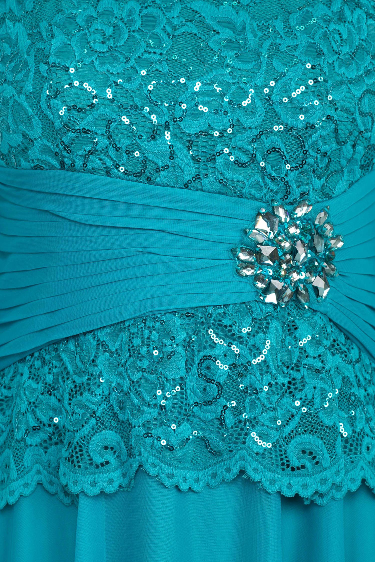 Marina Scalloped Neck 3/4 Sleeve Sequin Lace Bodice Pleated Broach A-Line Chiffon Dress Marina Scalloped Neck 3/4 Sleeve Sequin Lace Bodice Pleated Broach A-Line Chiffon Dress
