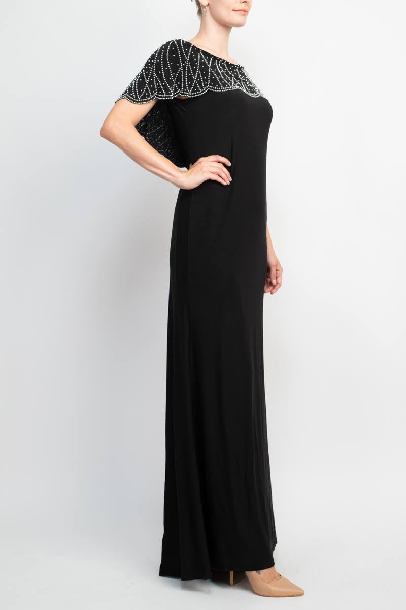 Marina Boat Neck V-Back Beaded Capelet Shirt Sleeve Solid Jersey Long Curated Brands Marina Boat Neck V-Back Beaded Capelet Shirt Sleeve Solid Jersey Long Curated Brands