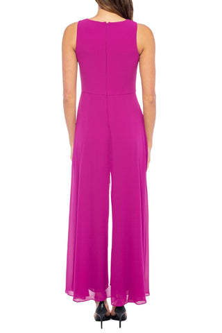 Marina Sleeveless Round Neck Chiffon Overlay Crepe Jumpsuit - Fuschia - Front