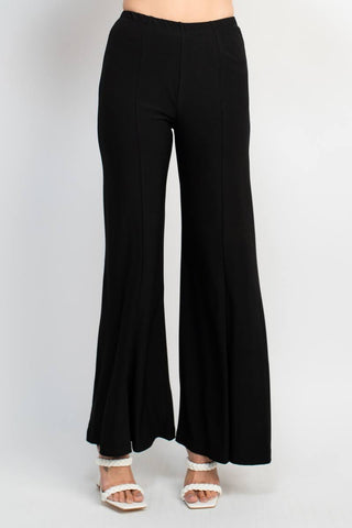 Marina Scoop Neck Embellished Chiffon Long Sleeve Slit Side Top and Elastic Mid Waist Wide Leg Jersey Two Piece Pant Set