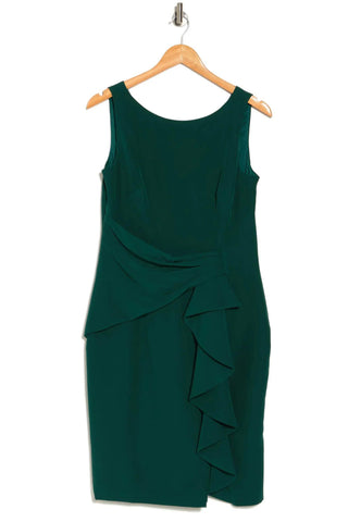 Marina Boat Neck Ruffled Sheath Dress - Green - Front view