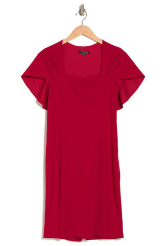 Marina Square Neck Capelet Crepe Dress - RED - Front View