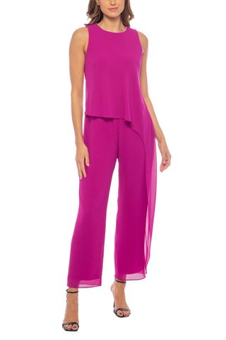 Marina Sleeveless Crew Neck Chiffon Jumpsuit - FUSCHIA - Front